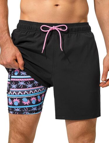 SILKWORLD Swim Trunks Men 7 Inch Bathing Suits Zipper Pockets Swimming Shorts for Vacation, Pool, Beach, Surfing, Casual in Saudi Arabia