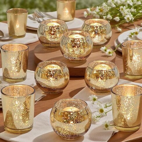 12 قطعة من حوامل الشموع الذهبية المتنوعة، حوامل شموع Tealight لقطع الطاولة المركزية، المنزل، حفل الزفاف، عيد الميلاد، عيد الميلاد، ديكور طاولة حفلات عيد الشكر (12، ذهبي) in Kuwait