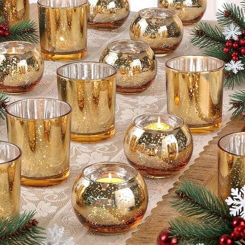 12 قطعة من حوامل الشموع الذهبية المتنوعة، حوامل شموع Tealight لقطع الطاولة المركزية، المنزل، حفل الزفاف، عيد الميلاد، عيد الميلاد، ديكور طاولة حفلات عيد الشكر (12، ذهبي) in Kuwait