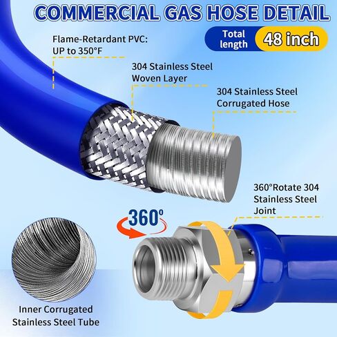 Boltigen 1675KITB48 Safety System Kit, 48 inch Commercial Gas Hose with 3/4" id, Natural Gas Line Hose Connector Kit Comes with Elbows Quick Disconnect Full Port Brass Gas Valve Restraining Device in Saudi Arabia