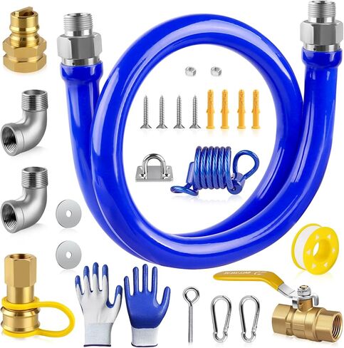 Boltigen 1675KITB48 Safety System Kit, 48 inch Commercial Gas Hose with 3/4" id, Natural Gas Line Hose Connector Kit Comes with Elbows Quick Disconnect Full Port Brass Gas Valve Restraining Device in Saudi Arabia