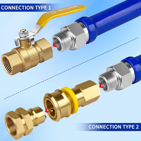 Boltigen 1675KITB48 Safety System Kit, 48 inch Commercial Gas Hose with 3/4" id, Natural Gas Line Hose Connector Kit Comes with Elbows Quick Disconnect Full Port Brass Gas Valve Restraining Device in Saudi Arabia