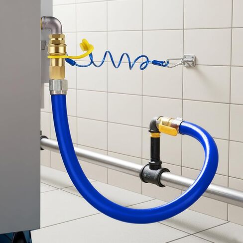 Boltigen 1675KITB48 Safety System Kit, 48 inch Commercial Gas Hose with 3/4" id, Natural Gas Line Hose Connector Kit Comes with Elbows Quick Disconnect Full Port Brass Gas Valve Restraining Device in Saudi Arabia
