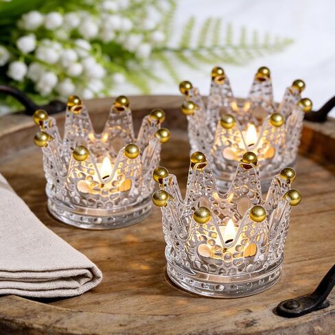 Rubtlamp 6 Pack Clear Gold Crown Glass Candle Holder, Clear Votive Candle Holders with Gold Tips, Tealight Candles Holders for Table Centerpieces, Wedding, Birthday in Saudi Arabia