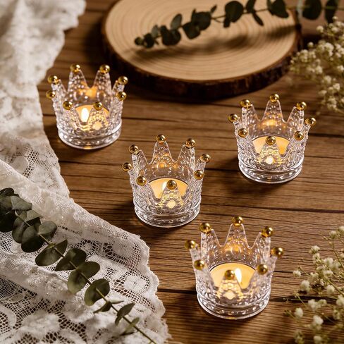 Rubtlamp 6 Pack Clear Gold Crown Glass Candle Holder, Clear Votive Candle Holders with Gold Tips, Tealight Candles Holders for Table Centerpieces, Wedding, Birthday in Saudi Arabia