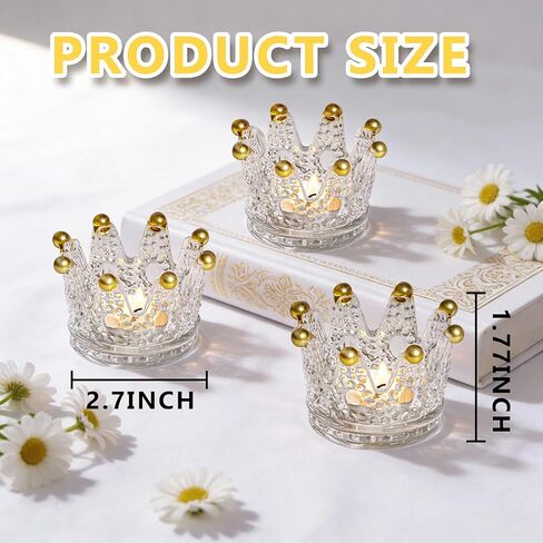 Rubtlamp 6 Pack Clear Gold Crown Glass Candle Holder, Clear Votive Candle Holders with Gold Tips, Tealight Candles Holders for Table Centerpieces, Wedding, Birthday in Saudi Arabia