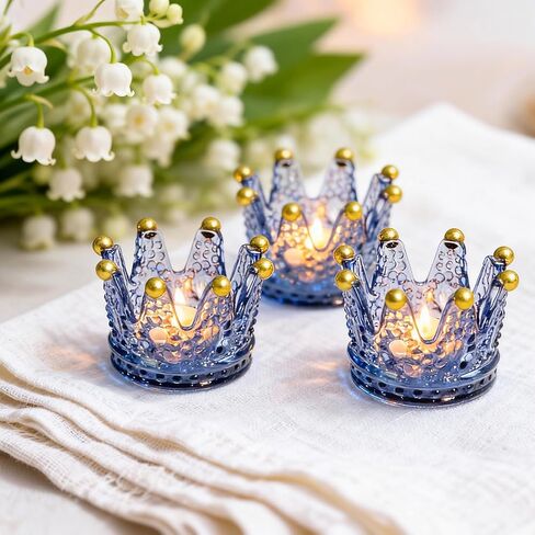 Rubtlamp 6 Pack Clear Gold Crown Glass Candle Holder, Clear Votive Candle Holders with Gold Tips, Tealight Candles Holders for Table Centerpieces, Wedding, Birthday in Saudi Arabia