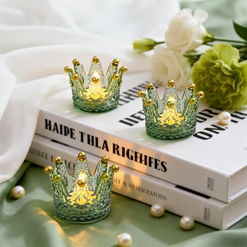 Rubtlamp 6 Pack Clear Gold Crown Glass Candle Holder, Clear Votive Candle Holders with Gold Tips, Tealight Candles Holders for Table Centerpieces, Wedding, Birthday in Saudi Arabia