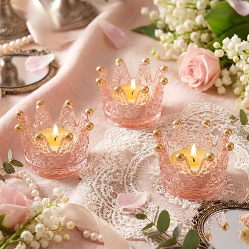 Rubtlamp 6 Pack Clear Gold Crown Glass Candle Holder, Clear Votive Candle Holders with Gold Tips, Tealight Candles Holders for Table Centerpieces, Wedding, Birthday in Saudi Arabia