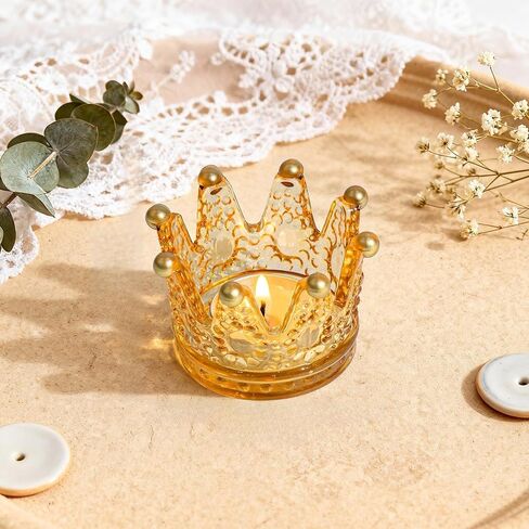 Rubtlamp 6 Pack Clear Gold Crown Glass Candle Holder, Clear Votive Candle Holders with Gold Tips, Tealight Candles Holders for Table Centerpieces, Wedding, Birthday in Saudi Arabia