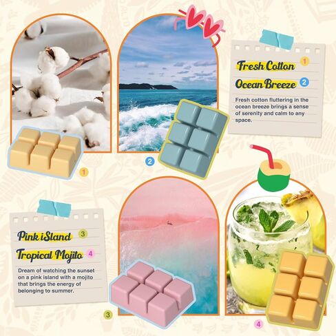 يذوب الشمع المعطر الصيفي من سالوبريتو، مجموعة هدايا متنوعة من مكعبات شمع الصويا المعطرة القوية/الفطائر، قطن طازج، نسيم المحيط، موهيتو، الجزيرة الوردية، جوز الهند، الأناناس، كريم الفانيليا، الفراولة، 8 × 2.5 أونصة in Kuwait