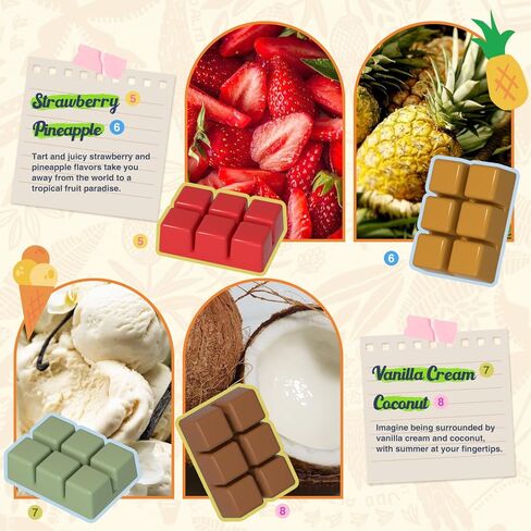 يذوب الشمع المعطر الصيفي من سالوبريتو، مجموعة هدايا متنوعة من مكعبات شمع الصويا المعطرة القوية/الفطائر، قطن طازج، نسيم المحيط، موهيتو، الجزيرة الوردية، جوز الهند، الأناناس، كريم الفانيليا، الفراولة، 8 × 2.5 أونصة in Kuwait