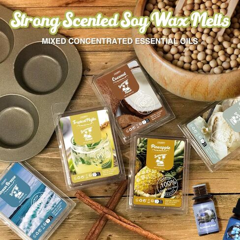 يذوب الشمع المعطر الصيفي من سالوبريتو، مجموعة هدايا متنوعة من مكعبات شمع الصويا المعطرة القوية/الفطائر، قطن طازج، نسيم المحيط، موهيتو، الجزيرة الوردية، جوز الهند، الأناناس، كريم الفانيليا، الفراولة، 8 × 2.5 أونصة in Kuwait