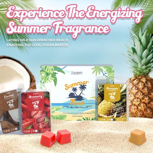 يذوب الشمع المعطر الصيفي من سالوبريتو، مجموعة هدايا متنوعة من مكعبات شمع الصويا المعطرة القوية/الفطائر، قطن طازج، نسيم المحيط، موهيتو، الجزيرة الوردية، جوز الهند، الأناناس، كريم الفانيليا، الفراولة، 8 × 2.5 أونصة in Kuwait