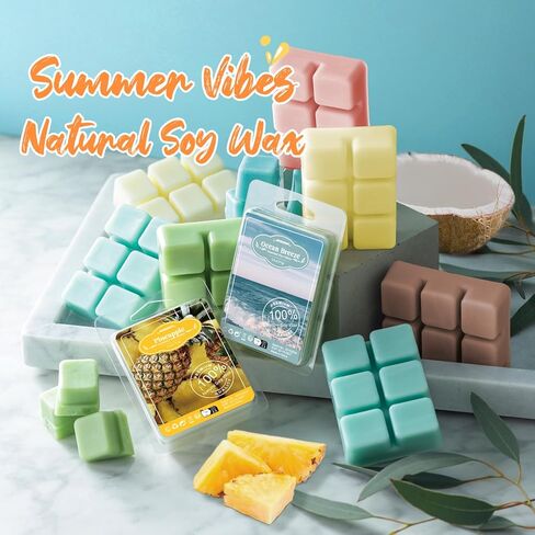 يذوب الشمع المعطر الصيفي من ARVIDSSON، مكعبات شمع الصويا الاستوائية للتدفئة، ذوبان رائحة قوية، نسيم المحيط، بينا كولادا، القطن الطازج، الأناناس وأكثر من ذلك، مجموعة هدايا تذوب الشموع in Kuwait