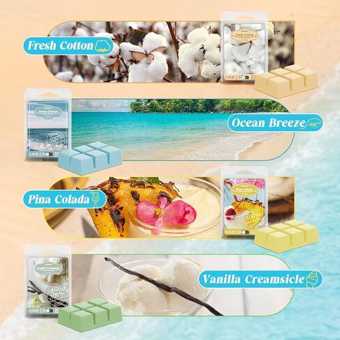 يذوب الشمع المعطر الصيفي من ARVIDSSON، مكعبات شمع الصويا الاستوائية للتدفئة، ذوبان رائحة قوية، نسيم المحيط، بينا كولادا، القطن الطازج، الأناناس وأكثر من ذلك، مجموعة هدايا تذوب الشموع in Kuwait