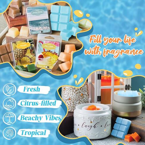 يذوب الشمع المعطر الصيفي من ARVIDSSON، مكعبات شمع الصويا الاستوائية للتدفئة، ذوبان رائحة قوية، نسيم المحيط، بينا كولادا، القطن الطازج، الأناناس وأكثر من ذلك، مجموعة هدايا تذوب الشموع in Kuwait