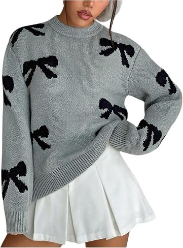 SHENHE Girl's Bow Sweater Crewneck Long Sleeve Soft Knit Fall Cute Sweater Pullover in Saudi Arabia