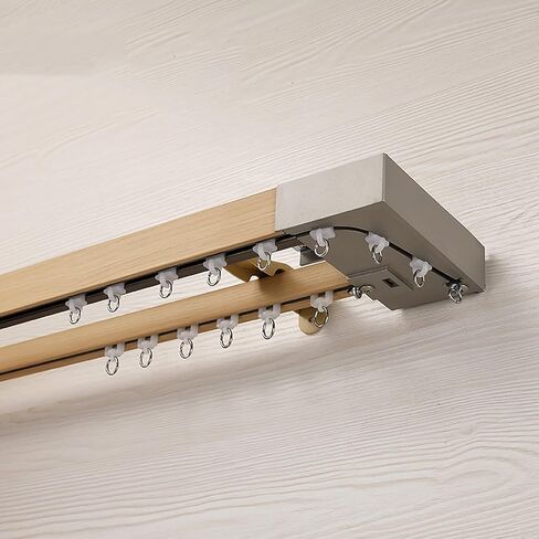 ستارة مزدوجة شديدة التحمل مثبتة على الحائط بتصميم حبيبات خشبية مقلدة بلمسة نهائية نحاسية 2.5 متر مثالية لديكور المنزل وأعمدة ومسارات الستائر المتينة (نحاس - 5 متر (16.4 قدم)) in Kuwait