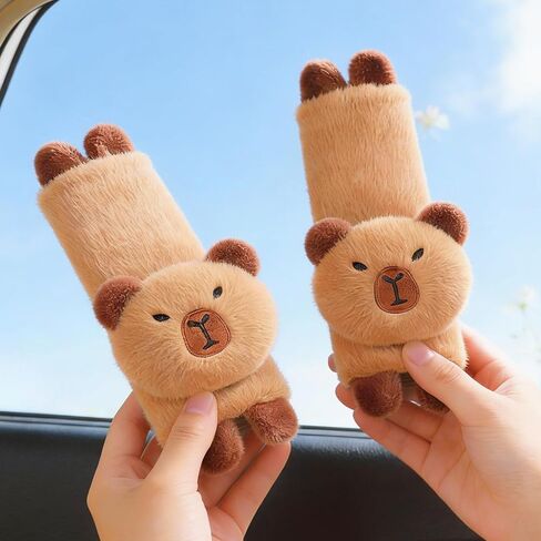 2 PCS Seat Belt Cover Pad, Cute Kawaii Animal Capybara Seatbelt Covers for Kids, Soft Seatbelt Cushion, Car Seat Strap Pads (White(A)) in Kuwait