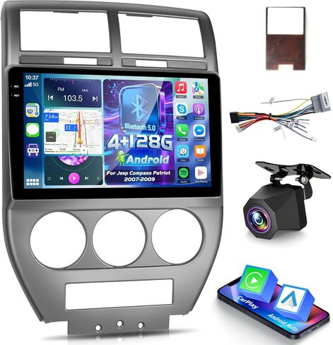 [2+64G] ستيريو سيارة Android 13 لسيارة Jeep Compass Patriot 2007 2008 2009 مع Apple Carplay وAndroid Auto 10.1 بوصة تعمل باللمس وراديو بلوتوث + ميكروفون خارجي GPS WiFi SWC Hi-Fi Audio in Kuwait