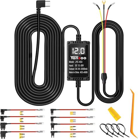 Type C USB Dash Cam Hardwire Kit, 12V 24V to 5V Hardwire Kit for Dash Camera 13ft Car Camera Charger Power Cord with Low Voltage Protection Micro USB/Type C Hardwire Kit Fuse for Dashcam GPS Navigator in Kuwait