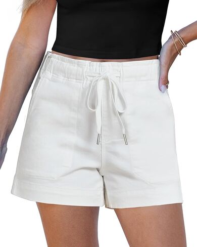 Utyful Jean Shorts for Women Trendy High Waisted Drawstring Pull On Elastic Waist Stretchy Denim Shorts Mid Thigh Jorts in Kuwait