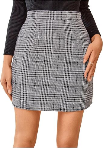 Floerns Women's Plaid High Waist Bodycon Split Mini Skirt in Kuwait