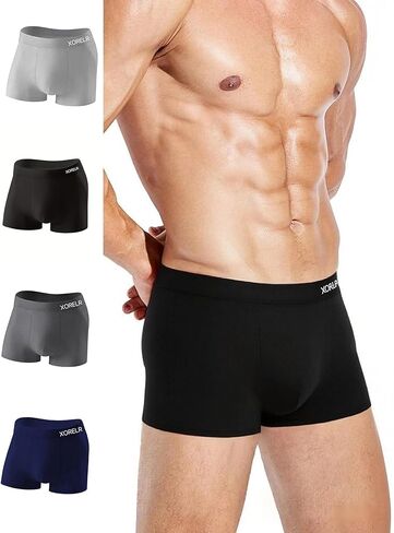 4 Pack Men Boxer Briefs Set Letter Waistband Solid Color Underwear Mid Rise Four Corner Shorts Casual Daily Wear Boxer Briefs in Saudi Arabia