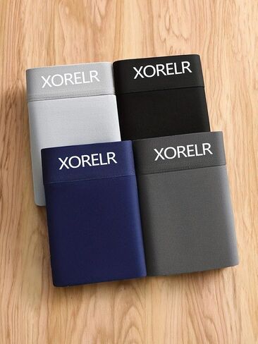 4 Pack Men Boxer Briefs Set Letter Waistband Solid Color Underwear Mid Rise Four Corner Shorts Casual Daily Wear Boxer Briefs in Saudi Arabia