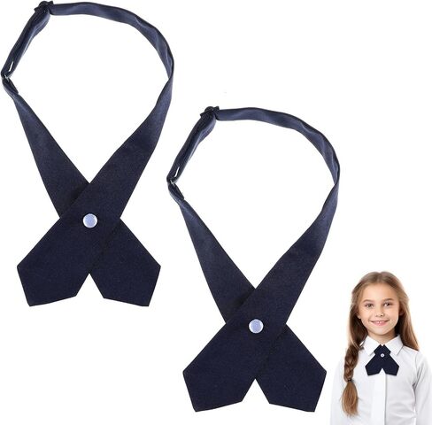 2Pcs Blue French Uniform Girls Tie, Adjustable Blue Neck Tie for French Toast Girls Uniform Shirts, Cross Ties for Girl School Uniforms（7.48×5.51Inch) in Saudi Arabia
