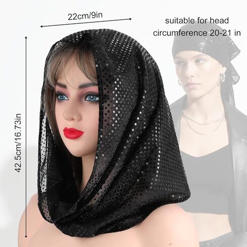 غطاء محرك السيارة بالترتر، وشاح رأس للجنسين، إكسسوارات ملابس رائعة لمهرجان الهالوين ماردي جراس الموسيقي باللون الأسود in Kuwait