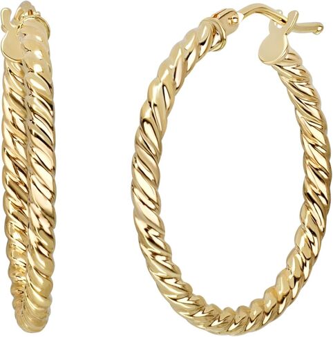 بوني ليفي-14 ك الذهب الأصفر الملمس دوامة أقراط هوب in Kuwait