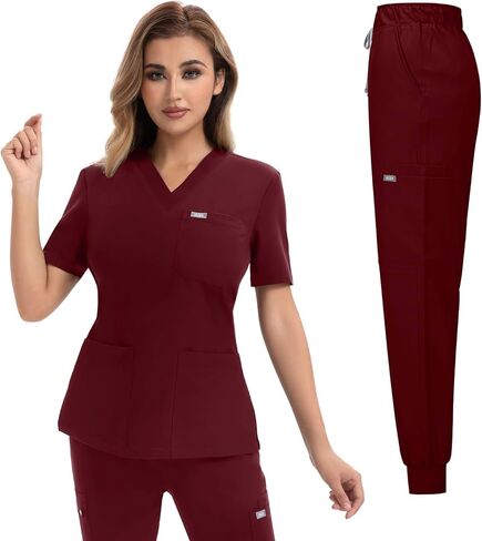 Scrubs for Women Set, Medical Scrubs Top & Pants, Women's Jogger Scrub Set w/ 10 Pocket in Saudi Arabia