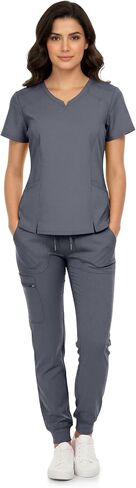 MediChic Women’s Premium Scrub Set – V-Neck Notch Scrub Top & 6-Pocket Jogger Scrub Pants in Saudi Arabia