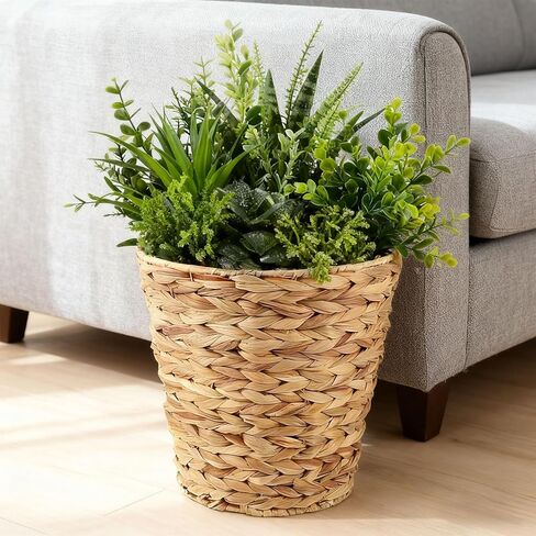 Hyacinth Straw Woven Basket 10.6 In, Multi-Purpose Desktop Organizer For Home, Bathroom, Office, Lightweight & Handmade in Saudi Arabia