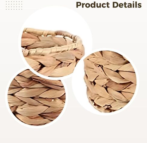 Hyacinth Straw Woven Basket 10.6 In, Multi-Purpose Desktop Organizer For Home, Bathroom, Office, Lightweight & Handmade in Saudi Arabia