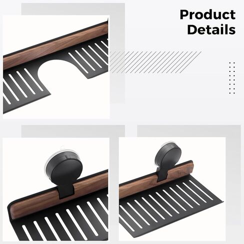 50Cm Walnut Bathroom Sink Shelf, Over Faucet With Suction Cups, Rustproof, Easy Clean, Stylish Black Finish, No Drilling in Saudi Arabia