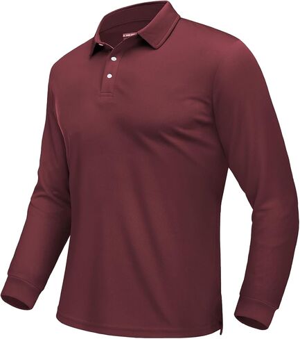 EKLENTSON Men's Polo Shirts Golf Long Sleeve Shirt Work Lightweight Breathable Shirt Quick Dry Casual Tops 3-Button Polo in Saudi Arabia