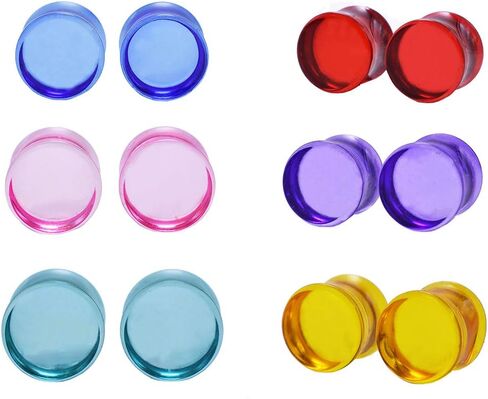 12Pcs Colored Transparent Acrylic Ear Tunnel Piercings and Gauge Ear Stretching Kit Double Flared Plug 2g-1'' (1''(25mm)) in Saudi Arabia