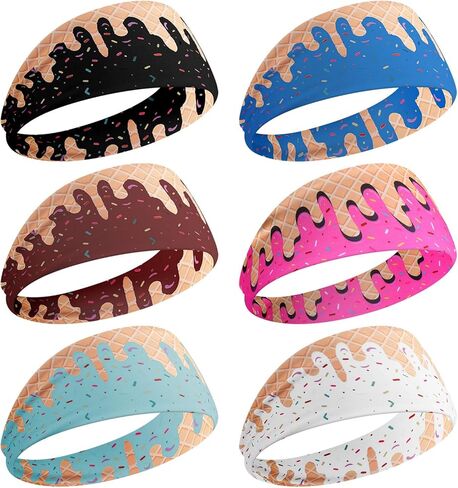 6 Pcs Ice Cream Baseball Headbands, Elastic Polyester Sweatband Multi Color Headbands for Basketball Football Golf Ice Cream Drip Headscarf Baseball Stuff for Men in Saudi Arabia