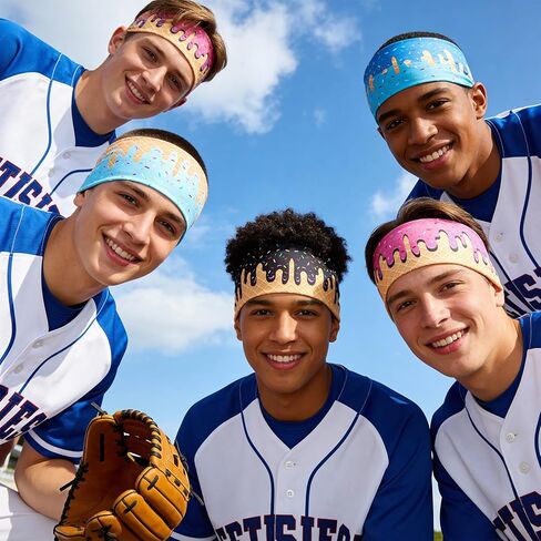 6 Pcs Ice Cream Baseball Headbands, Elastic Polyester Sweatband Multi Color Headbands for Basketball Football Golf Ice Cream Drip Headscarf Baseball Stuff for Men in Saudi Arabia