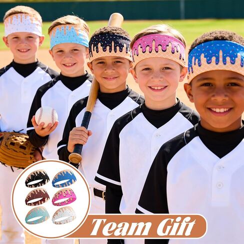 6 Pcs Ice Cream Baseball Headbands, Elastic Polyester Sweatband Multi Color Headbands for Basketball Football Golf Ice Cream Drip Headscarf Baseball Stuff for Men in Saudi Arabia