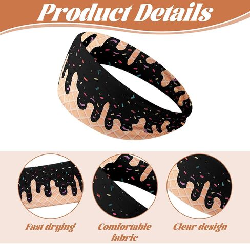 6 Pcs Ice Cream Baseball Headbands, Elastic Polyester Sweatband Multi Color Headbands for Basketball Football Golf Ice Cream Drip Headscarf Baseball Stuff for Men in Saudi Arabia