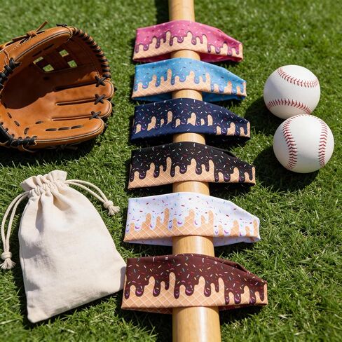 6 Pcs Ice Cream Baseball Headbands, Elastic Polyester Sweatband Multi Color Headbands for Basketball Football Golf Ice Cream Drip Headscarf Baseball Stuff for Men in Saudi Arabia