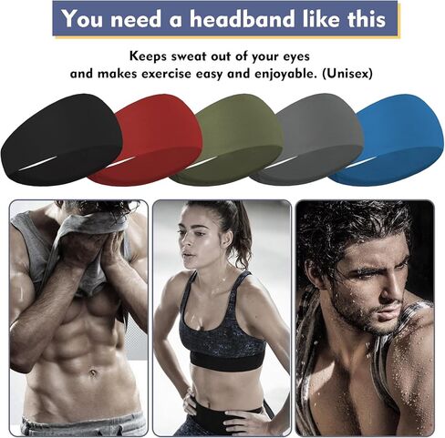 Sports Headbands for Men,Running Headband Moisture Wicking Workout Headband,Running,Fitness,Cycling,Basketball,Football,Quick-Drying Unisex Hairband in Kuwait