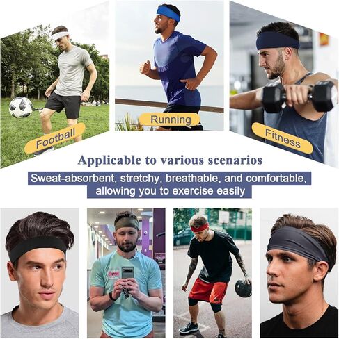 Sports Headbands for Men,Running Headband Moisture Wicking Workout Headband,Running,Fitness,Cycling,Basketball,Football,Quick-Drying Unisex Hairband in Kuwait