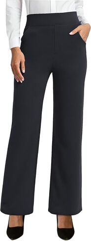 Womens Dress Pants Straight Wide Leg Pull on Work Pants Business Office Slacks with Pockets in Saudi Arabia