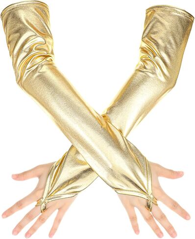 Gold Gloves Metallic Long Fingerless Gloves Elbow Length Glove for Halloween Cosplay Costume Gothic Punk Rock Stage Hand Accessories in Saudi Arabia