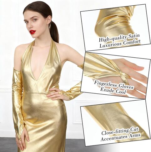 Gold Gloves Metallic Long Fingerless Gloves Elbow Length Glove for Halloween Cosplay Costume Gothic Punk Rock Stage Hand Accessories in Saudi Arabia